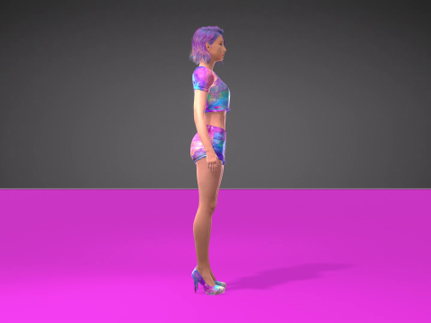 Stylized 3D Female Model with Galaxy-Themed Outfit 3D Model