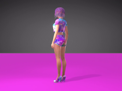 Stylized 3D Female Model with Galaxy-Themed Outfit 3D Model