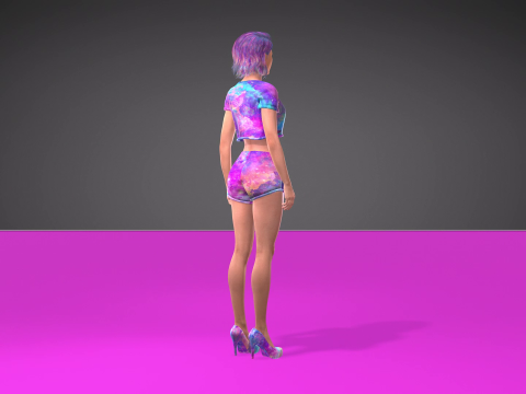 Stylized 3D Female Model with Galaxy-Themed Outfit 3D Model