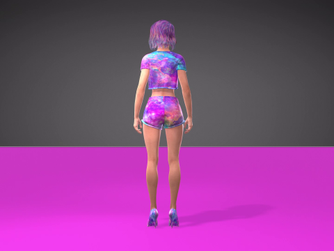 Stylized 3D Female Model with Galaxy-Themed Outfit 3D Model