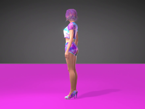 Stylized 3D Female Model with Galaxy-Themed Outfit 3D Model