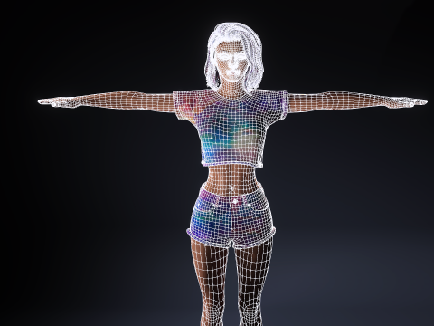 Stylized 3D Female Model with Galaxy-Themed Outfit 3D Model