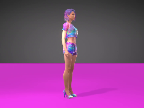 Stylized 3D Female Model with Galaxy-Themed Outfit 3D Model
