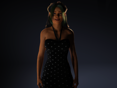 Black Dress Princess - Elegant 3D Female Character Model 3D-Modell