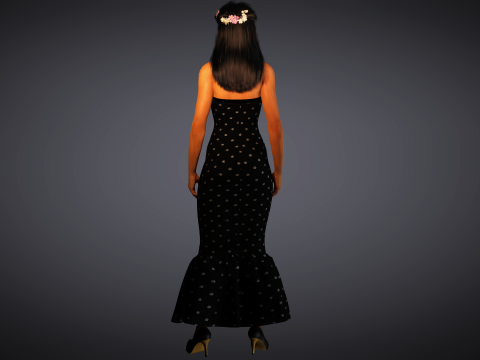 Black Dress Princess - Elegant 3D Female Character Model Modèle 3D