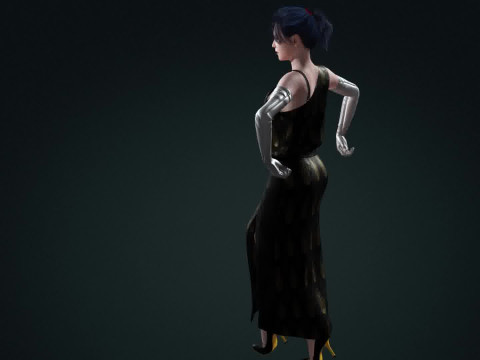 Sci-Fi Princess Cyberpunk Royalty with Metallic Arms 3D Model