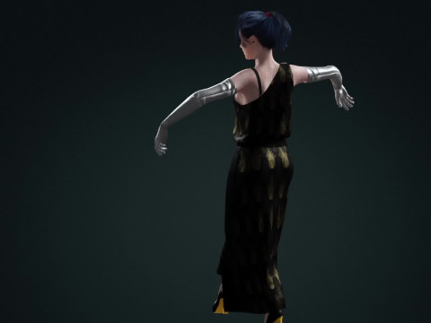Sci-Fi Princess Cyberpunk Royalty with Metallic Arms 3D Model