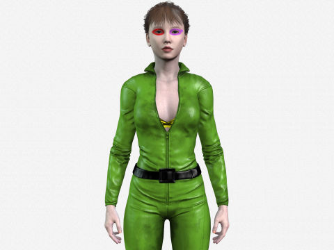 Realistic Female 3D Character Model Sci-Fi Action Hero in Green Suit Model 3D