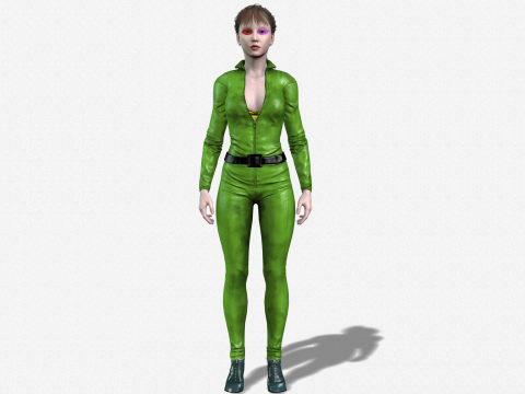Realistic Female 3D Character Model Sci-Fi Action Hero in Green Suit 3D Model