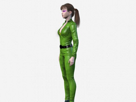 Realistic Female 3D Character Model Sci-Fi Action Hero in Green Suit 3D Model