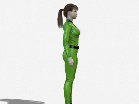 Realistic Female 3D Character Model Sci-Fi Action Hero in Green Suit 3D Model