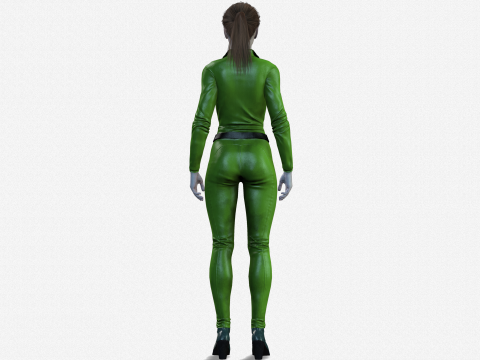 Realistic Female 3D Character Model Sci-Fi Action Hero in Green Suit 3D Model