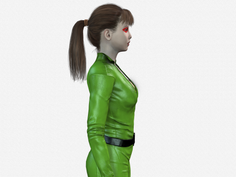 Realistic Female 3D Character Model Sci-Fi Action Hero in Green Suit 3D Model