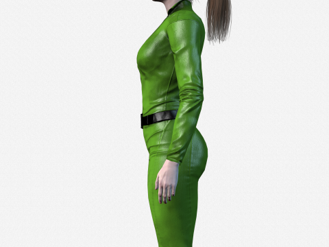 Realistic Female 3D Character Model Sci-Fi Action Hero in Green Suit 3D Model