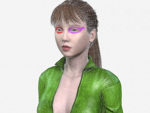 Realistic Female 3D Character Model Sci-Fi Action Hero in Green Suit 3D Model