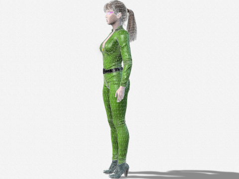 Realistic Female 3D Character Model Sci-Fi Action Hero in Green Suit 3D Model