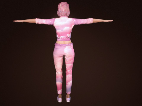 Stylish Female 3D Character Cloud-Themed Outfit Pink Hair Realistic Render Ready 3D Модель