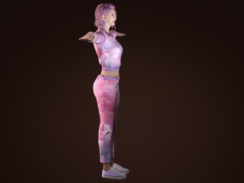 Stylish Female 3D Character Cloud-Themed Outfit Pink Hair Realistic Render Ready 3D Модель