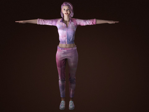 Stylish Female 3D Character Cloud-Themed Outfit Pink Hair Realistic Render Ready 3D Модель
