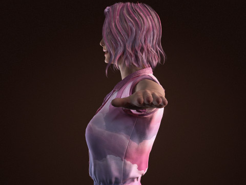 Stylish Female 3D Character Cloud-Themed Outfit Pink Hair Realistic Render Ready 3D Модель
