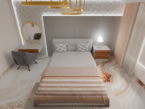 Modern Luxury Bedroom 3D Scene Elegant Interior with Vanity Gold Lights 3D 模型