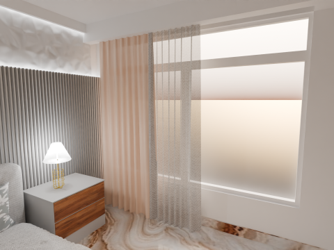 Modern Luxury Bedroom 3D Scene Elegant Interior with Vanity Gold Lights 3D 模型