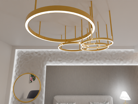 Modern Luxury Bedroom 3D Scene Elegant Interior with Vanity Gold Lights 3D 模型