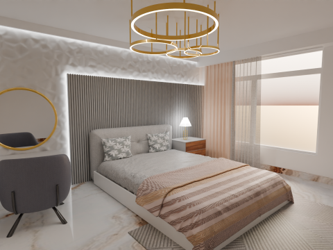 Modern Luxury Bedroom 3D Scene Elegant Interior with Vanity Gold Lights 3D 模型