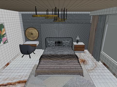 Modern Luxury Bedroom 3D Scene Elegant Interior with Vanity Gold Lights 3D 模型