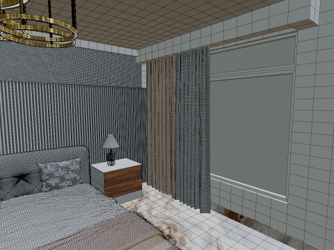 Modern Luxury Bedroom 3D Scene Elegant Interior with Vanity Gold Lights 3D 模型