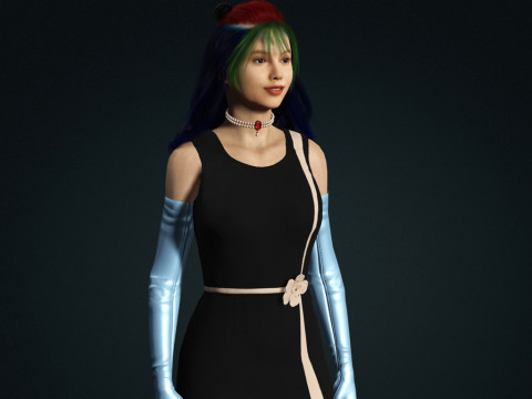 风格化女性角色已装备 PBR 游戏就绪 3D 模型