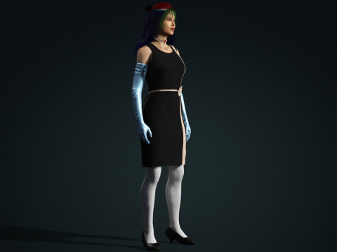 风格化女性角色已装备 PBR 游戏就绪 3D 模型