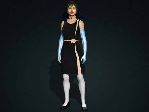 风格化女性角色已装备 PBR 游戏就绪 3D 模型