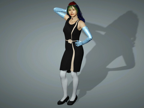 风格化女性角色已装备 PBR 游戏就绪 3D 模型