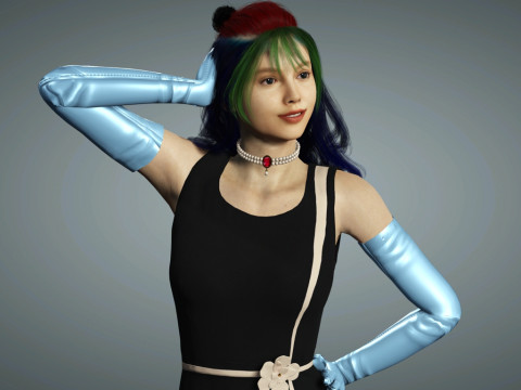 风格化女性角色已装备 PBR 游戏就绪 3D 模型