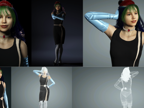 风格化女性角色已装备 PBR 游戏就绪 3D 模型