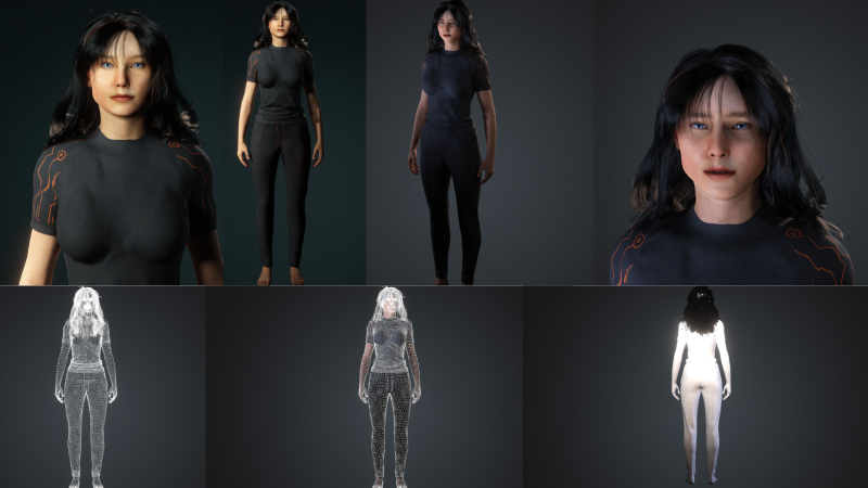 Stilisiertes Science-Fiction-Outfit für weibliche Charaktere, manipuliert und spielbereit 3D Modell .c4d .max .obj .3ds .fbx .stl .blend