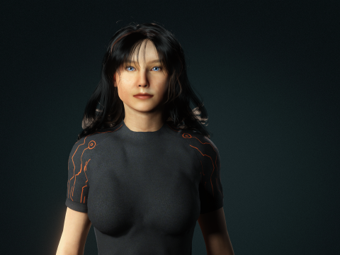 Stilisiertes Science-Fiction-Outfit für weibliche Charaktere, manipuliert und spielbereit 3D Modell