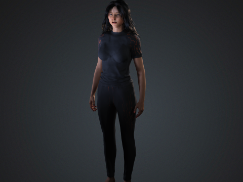 Stilisiertes Science-Fiction-Outfit für weibliche Charaktere, manipuliert und spielbereit 3D Modell