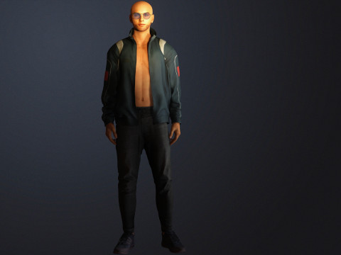Realistyczna męska postać, gotowa do gry kurtka i okulary Model 3D