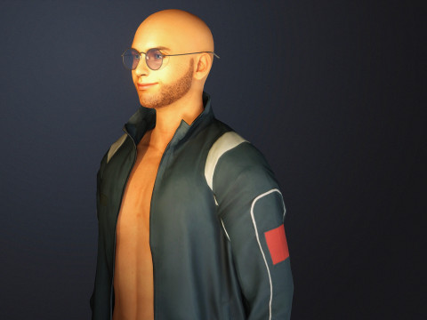 Realistyczna męska postać, gotowa do gry kurtka i okulary Model 3D