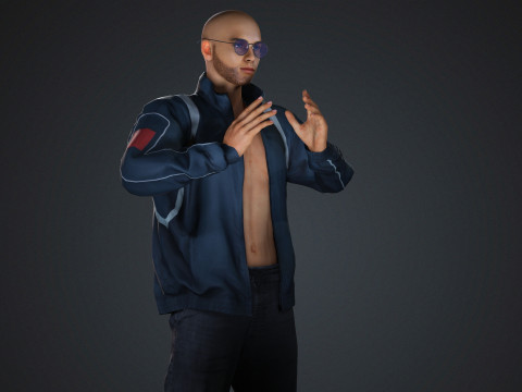 Realistyczna męska postać, gotowa do gry kurtka i okulary Model 3D