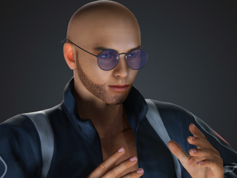 Realistyczna męska postać, gotowa do gry kurtka i okulary Model 3D