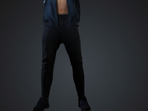 Realistyczna męska postać, gotowa do gry kurtka i okulary Model 3D