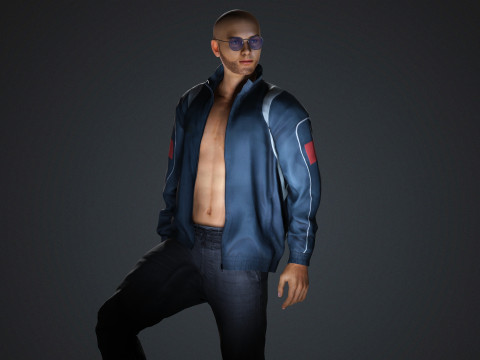 Realistyczna męska postać, gotowa do gry kurtka i okulary Model 3D