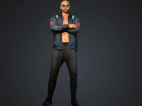 Realistyczna męska postać, gotowa do gry kurtka i okulary Model 3D