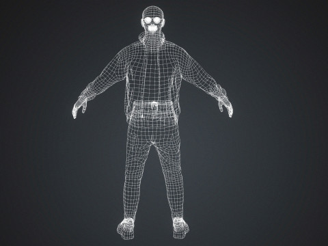 Realistyczna męska postać, gotowa do gry kurtka i okulary Model 3D