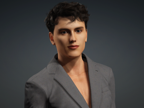 Modelo de personagem masculino realista premium, roupa de terno de alto detalhe, animação pronta Modelo 3D