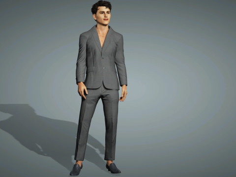 Modelo de personagem masculino realista premium, roupa de terno de alto detalhe, animação pronta Modelo 3D