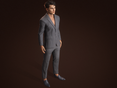 Modelo de personagem masculino realista premium, roupa de terno de alto detalhe, animação pronta Modelo 3D